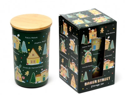Christmas village baker street bamboo storage jar