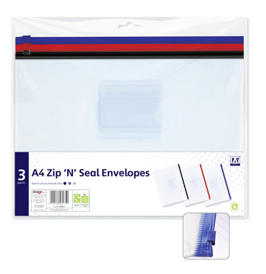 Zip n seal envelopes A4 3 pack image 0