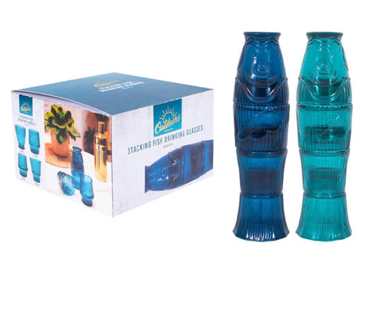 Fish stacking glass tumblers - Blue image