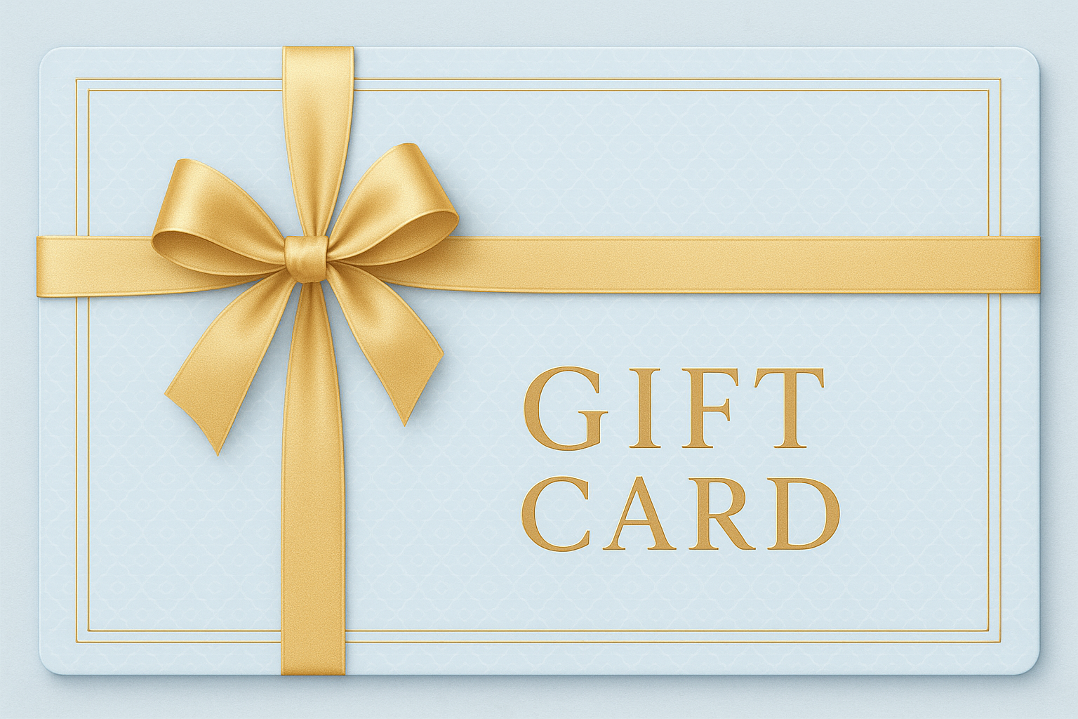 Elegant gift card design with light blue and gold accents