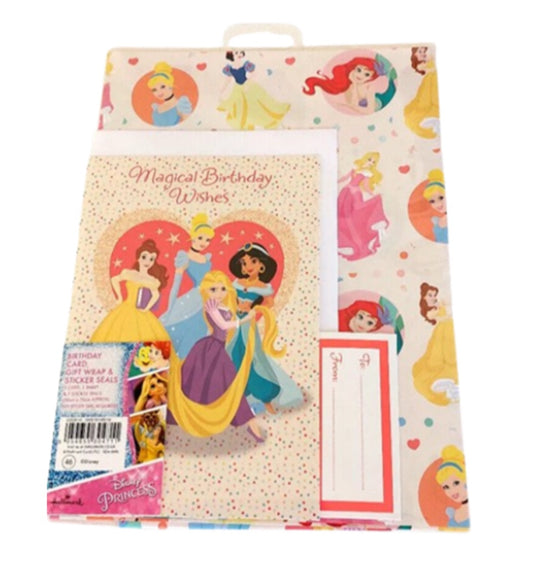 Disney Princess birthday card and gift wrap set image 0