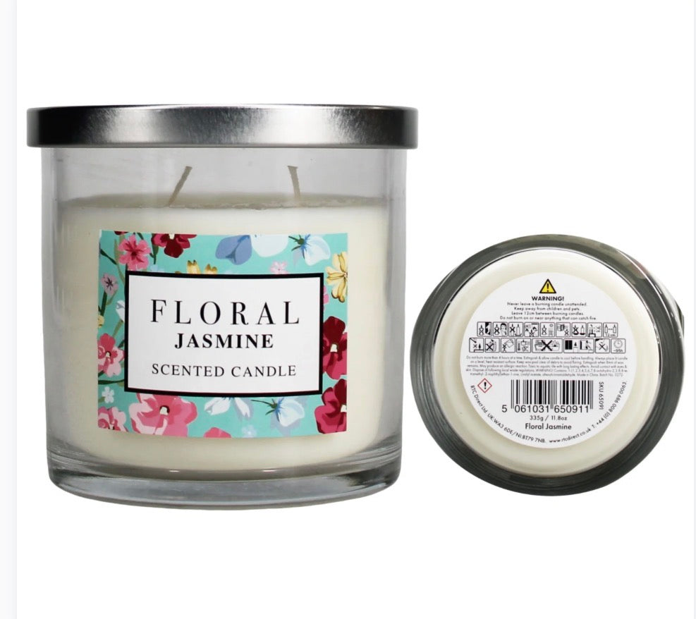 Floral jasmine scented candle 335g with metal lid