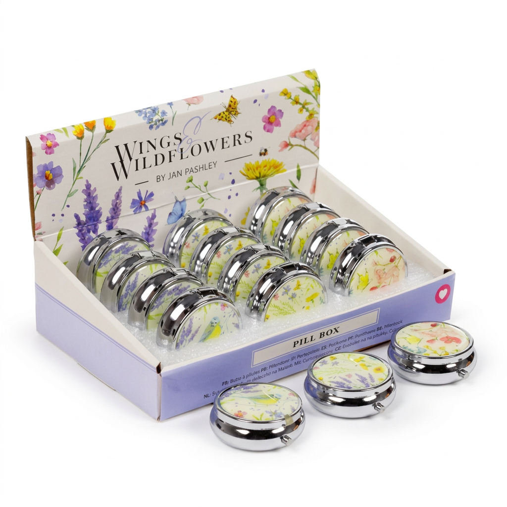 Jan Pashley wings & wildflowers pill box.