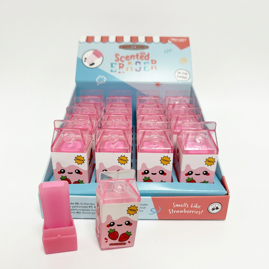 Foodiemals strawberry milk carton scented eraser