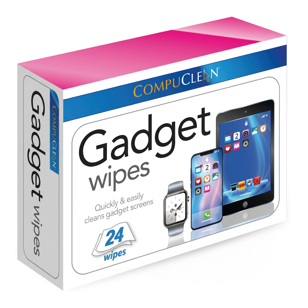 CompuClean gadget wipes box containing 24 wipes on a white background