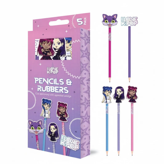 K-Pop pencils and rubbers 5 pack