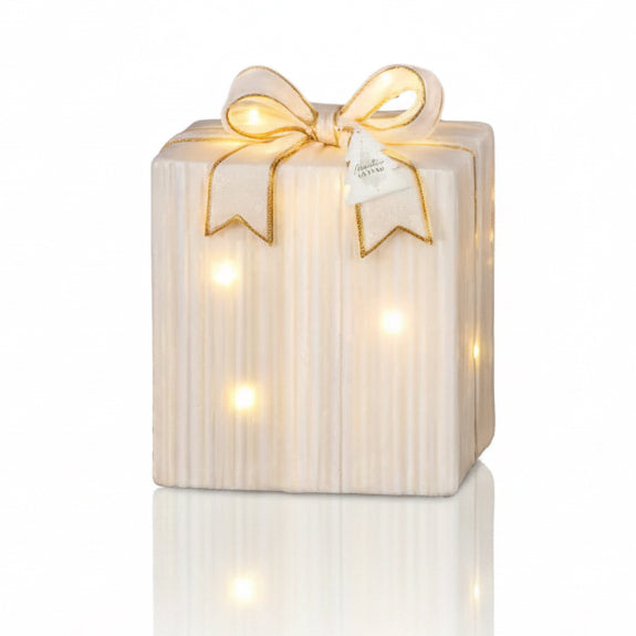 White ceramic LED present Christmas decoration