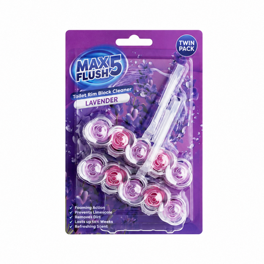 Max Flush 5 lavender toilet rim blocks twin pack