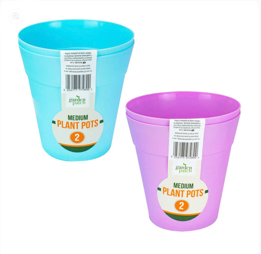 Medium plant pots 2 pack in blue and purple