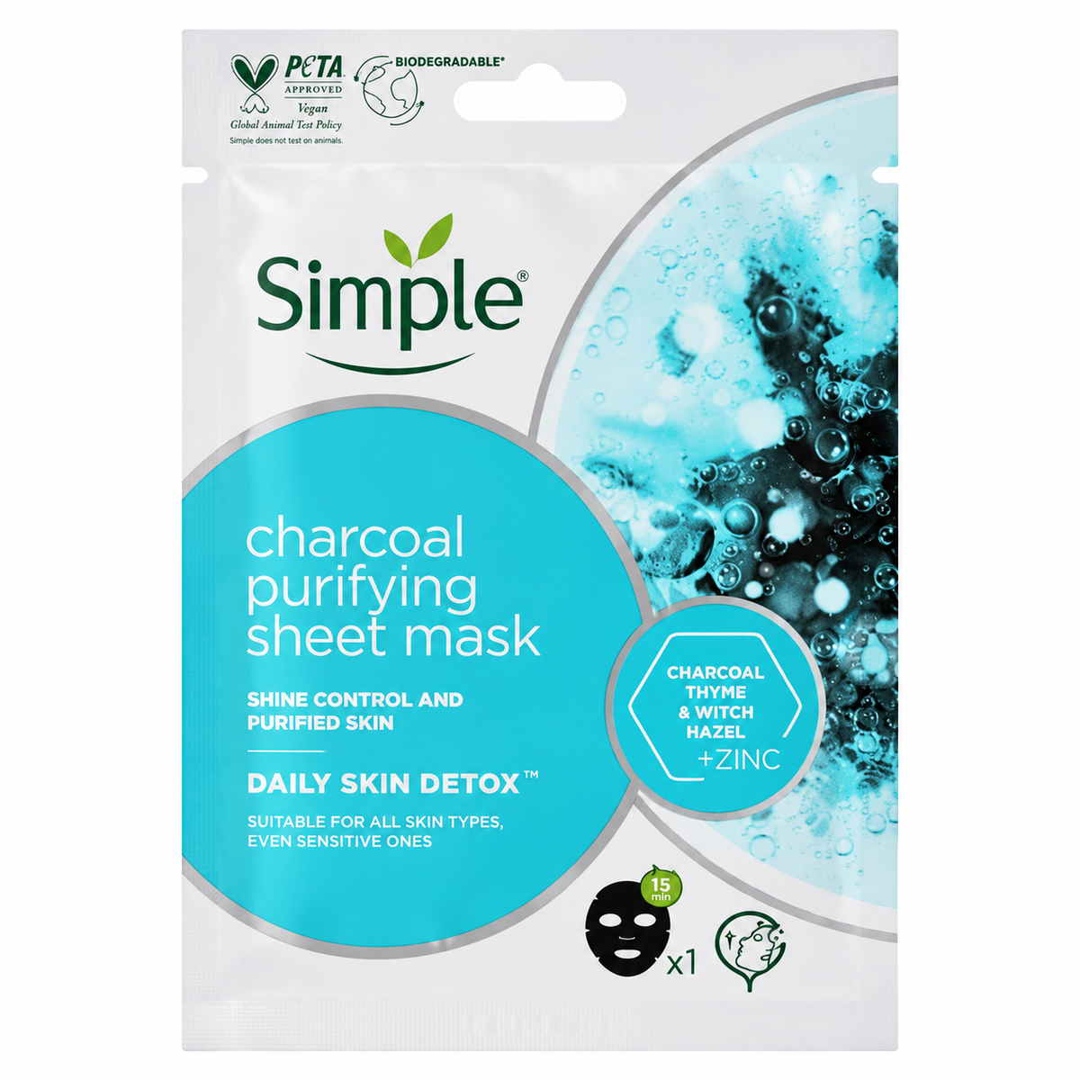 Simple charcoal purifying sheet mask 21ml