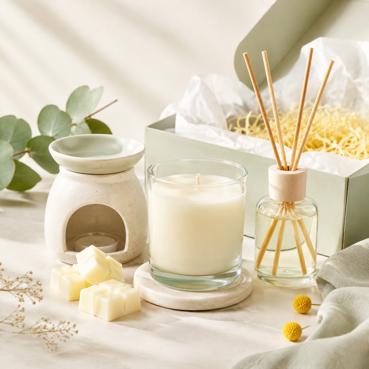 An example selection of candles and home fragrance treats